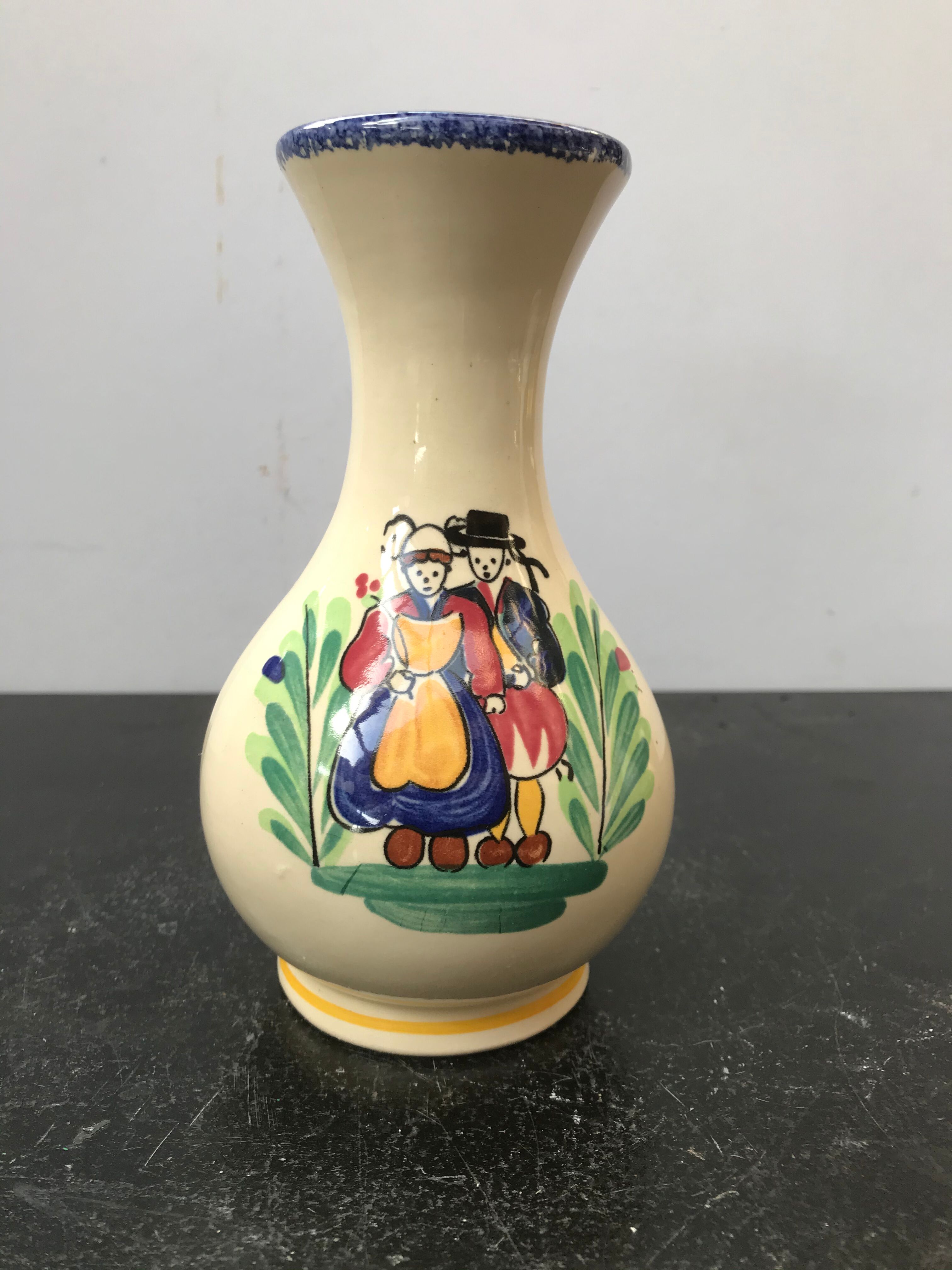 Ancient vase Quimper ceramics painted made a france vintage