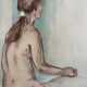 Tableau signé sanguine aquarelle portrait féminin « la pose »