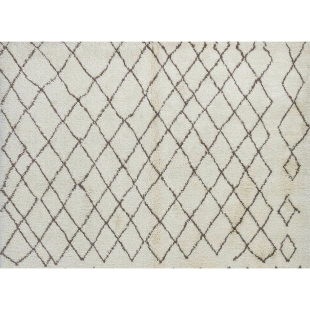 Moroccan Rug Made of Natural Cream and Light Brown Wool