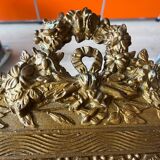 Golden trumeau mirror for fireplace, late 19th century, with sculpted pediment.