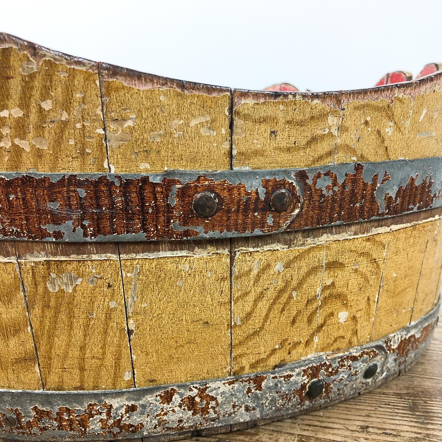 Antique cocked painted wooden bucket wash tub German Folk art