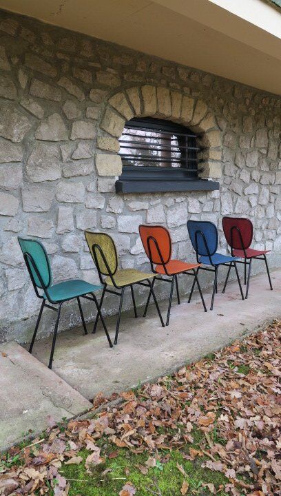5 vintage skai metal chairs 60 years