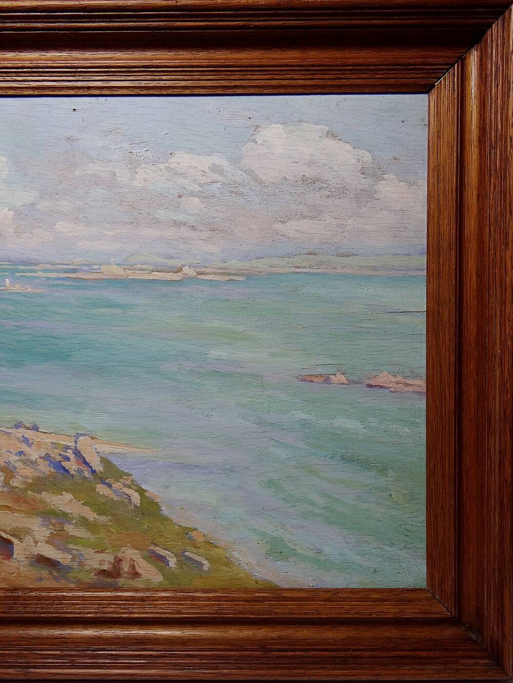 Large seascape cliffs oil on panel framed Paul RUBEN (1882-19