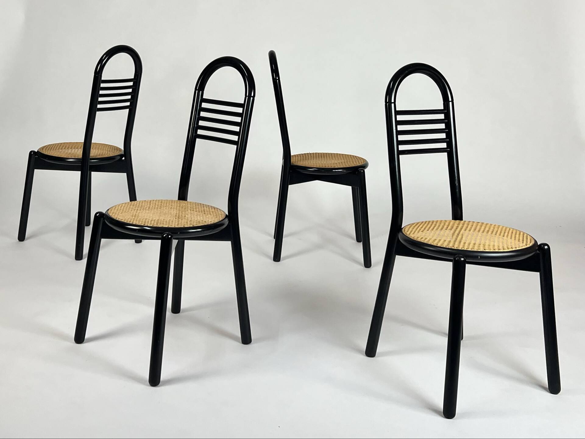 Set of four vintage chairs Viennese cane 80s Memphis by Antonio Sibau