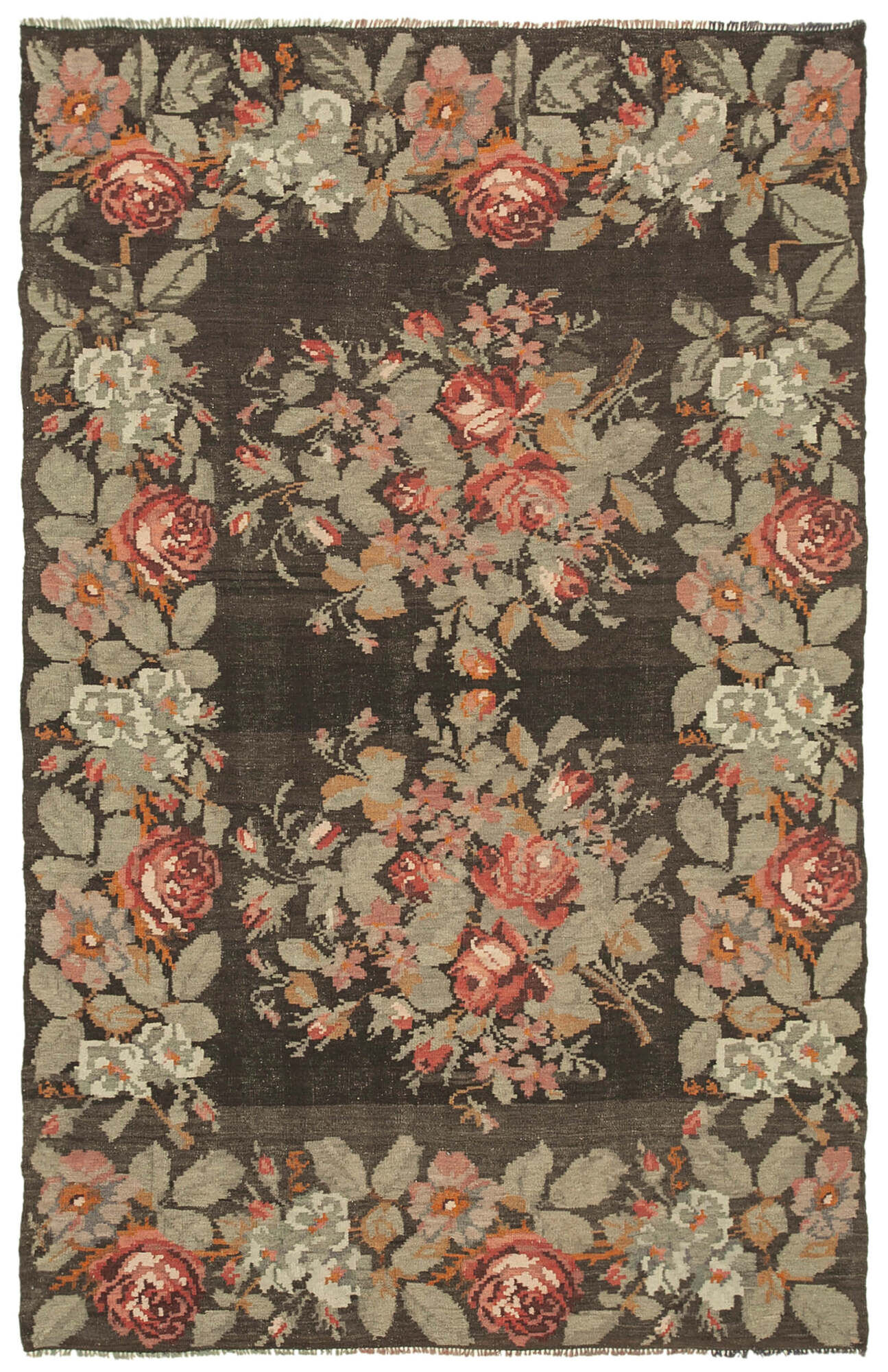 Hand-Knotted Vintage Tapestry Brown Kilim 178 cm x 270 cm - 23371