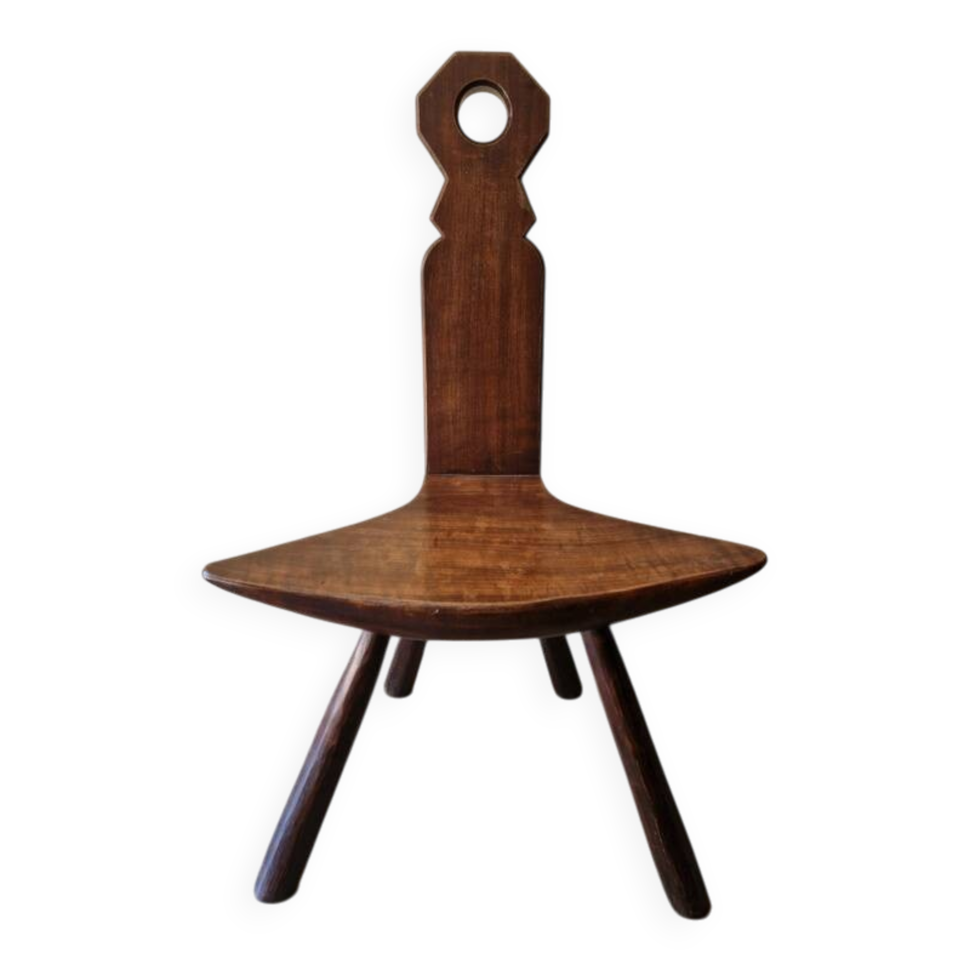 Stool Chair - 20th Century Brutalist Work - Stained Walnut
