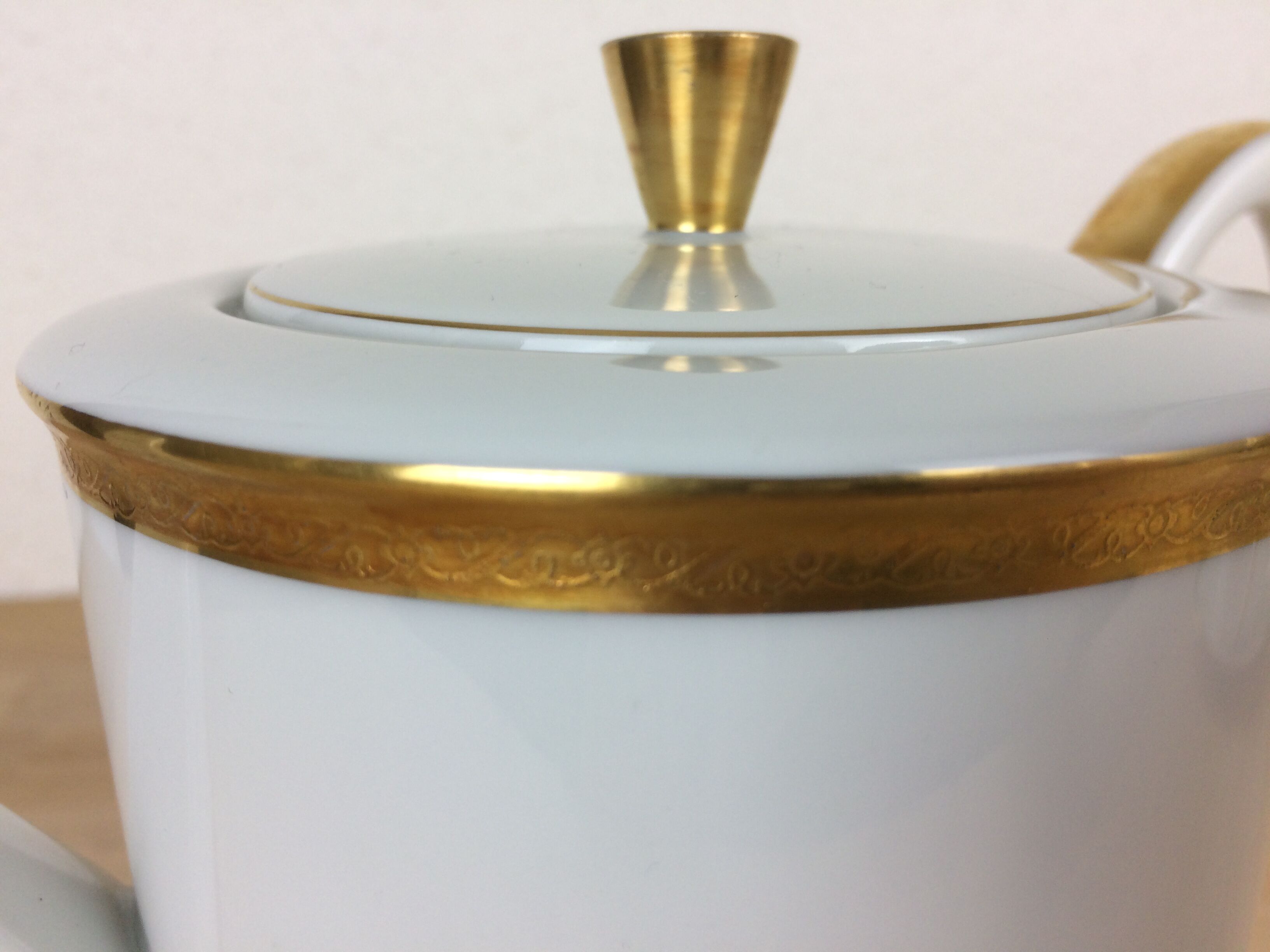 Porcelain tea set A. Vignaud Limoges and mocha spoons Christofle Alfénide