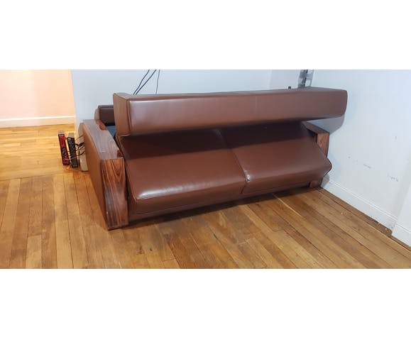 Art Deco leather convertible sofa