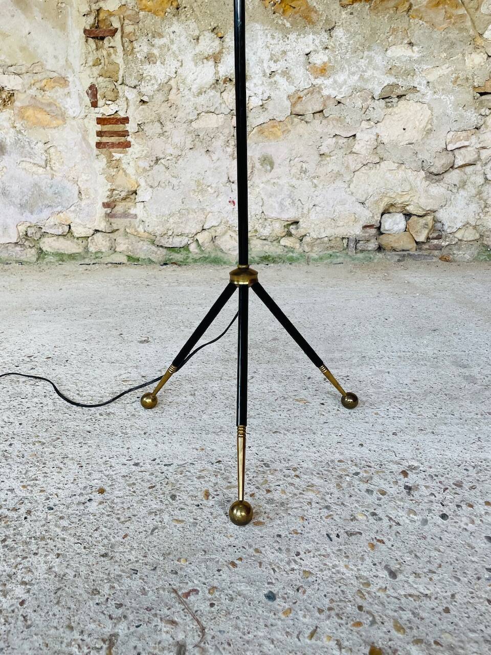 Vintage floor lamp, brass decorations, tripod legs circa 1960's