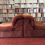 Vintage corner sofa modular velvet orange burned 70 years