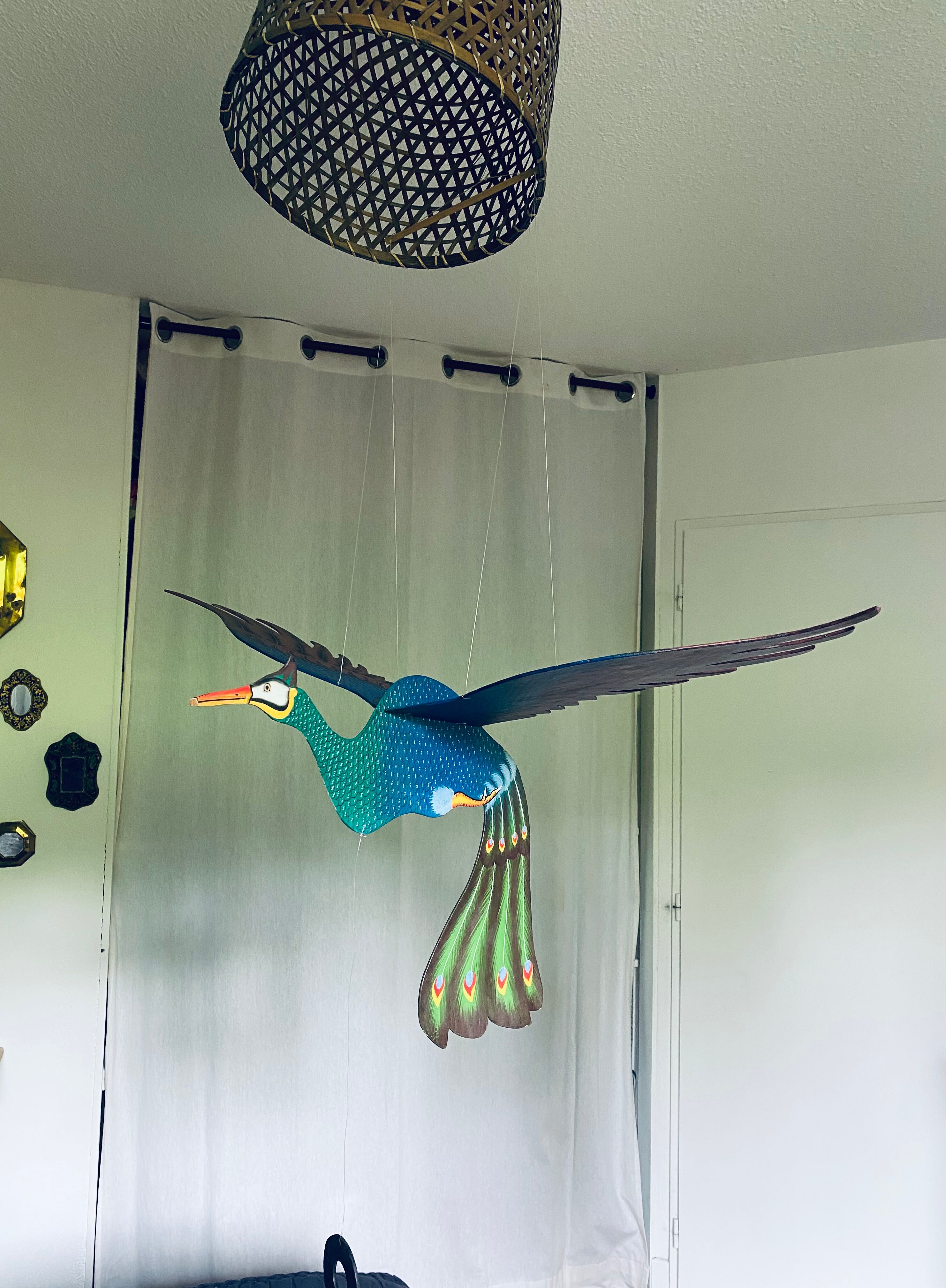 Wooden peacock to hang, mobile peacock