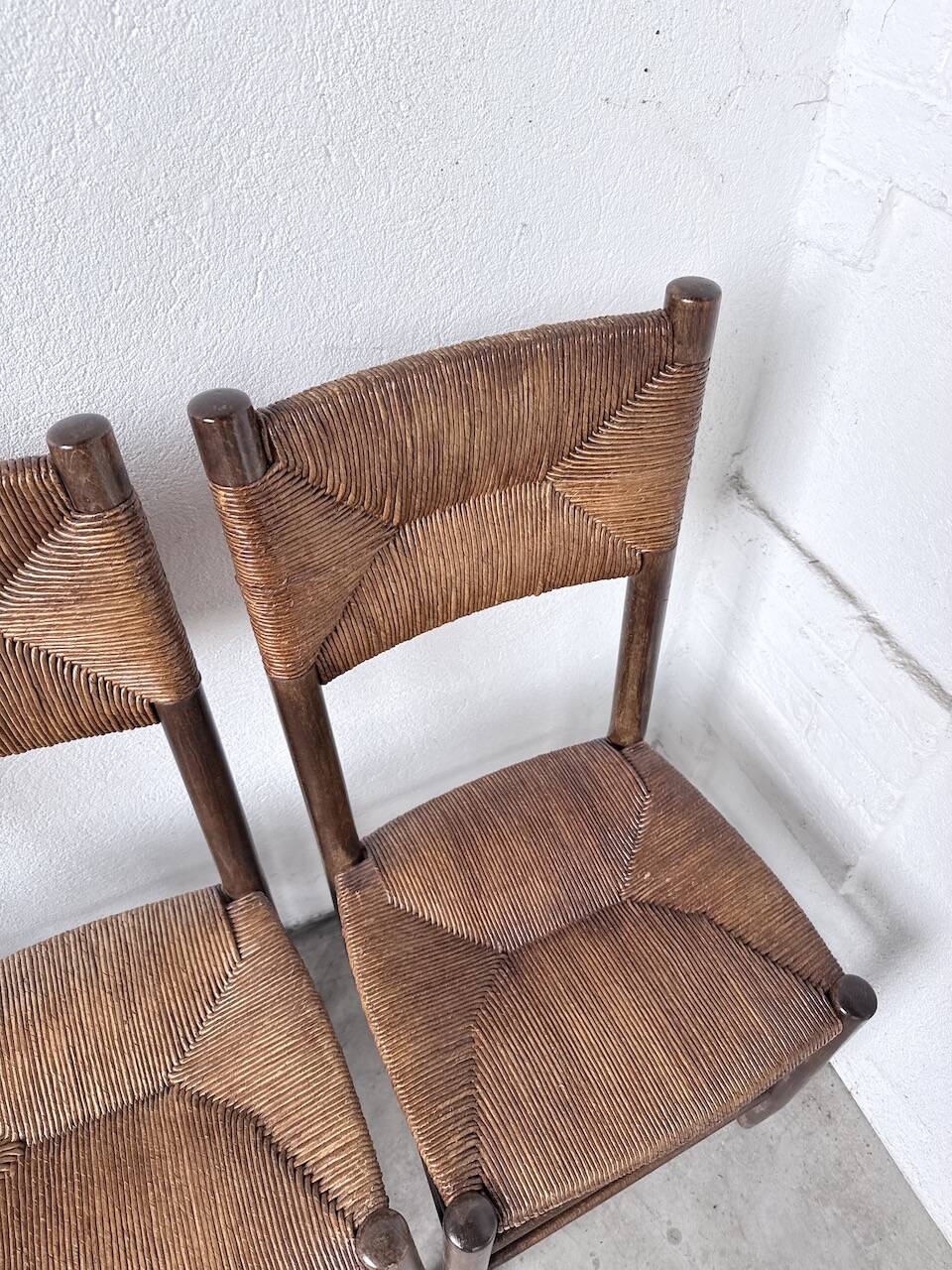 Set of 6 straw and oak Beauche chairs.