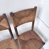 Set of 6 straw and oak Beauche chairs.