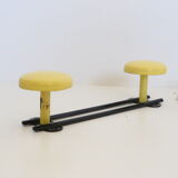 Wall coat rack in yellow and black metal, vintage