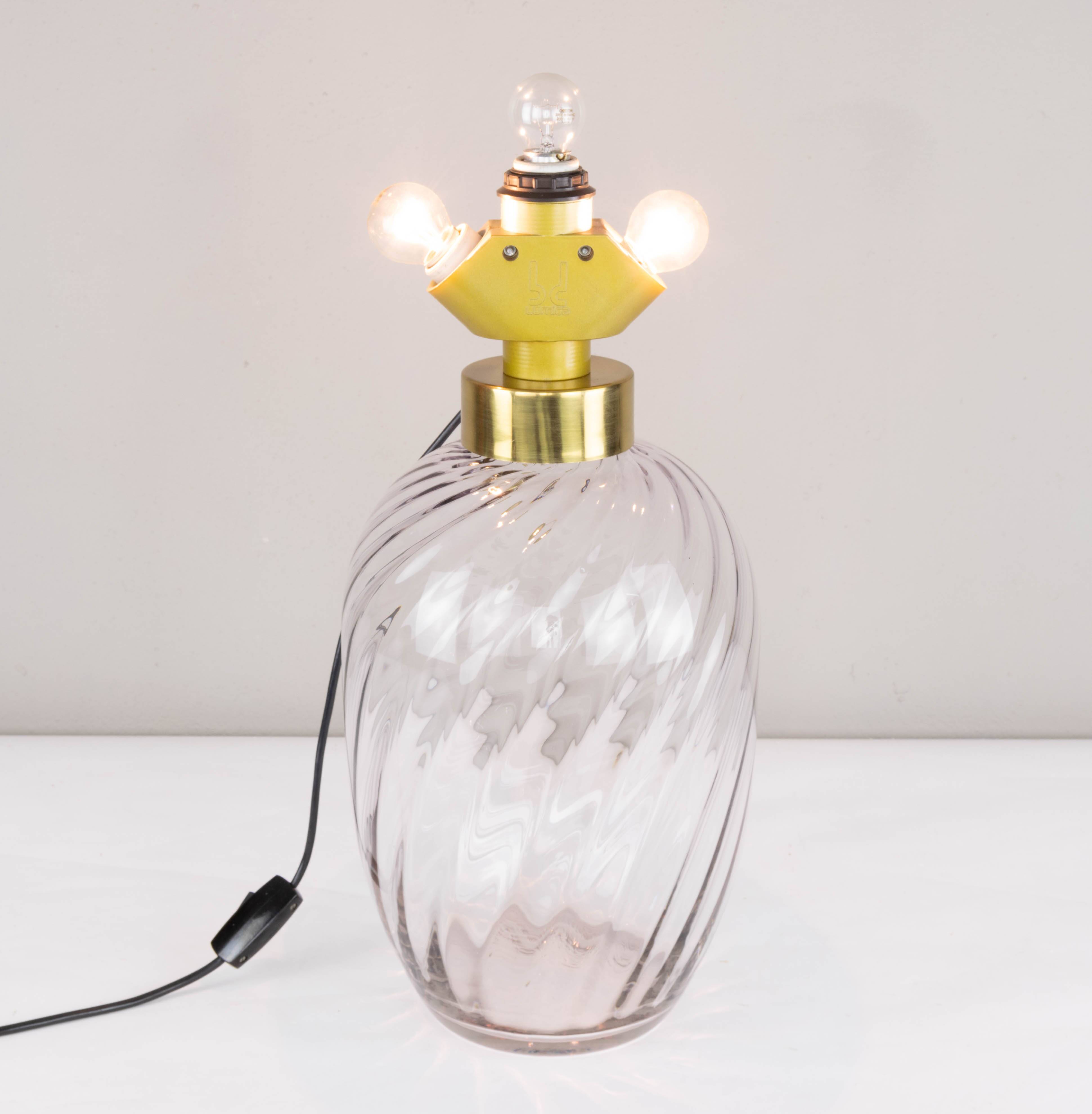Mid-Century Modern Blown Glass and Brass Table Lamp Lumica Spain, 1970