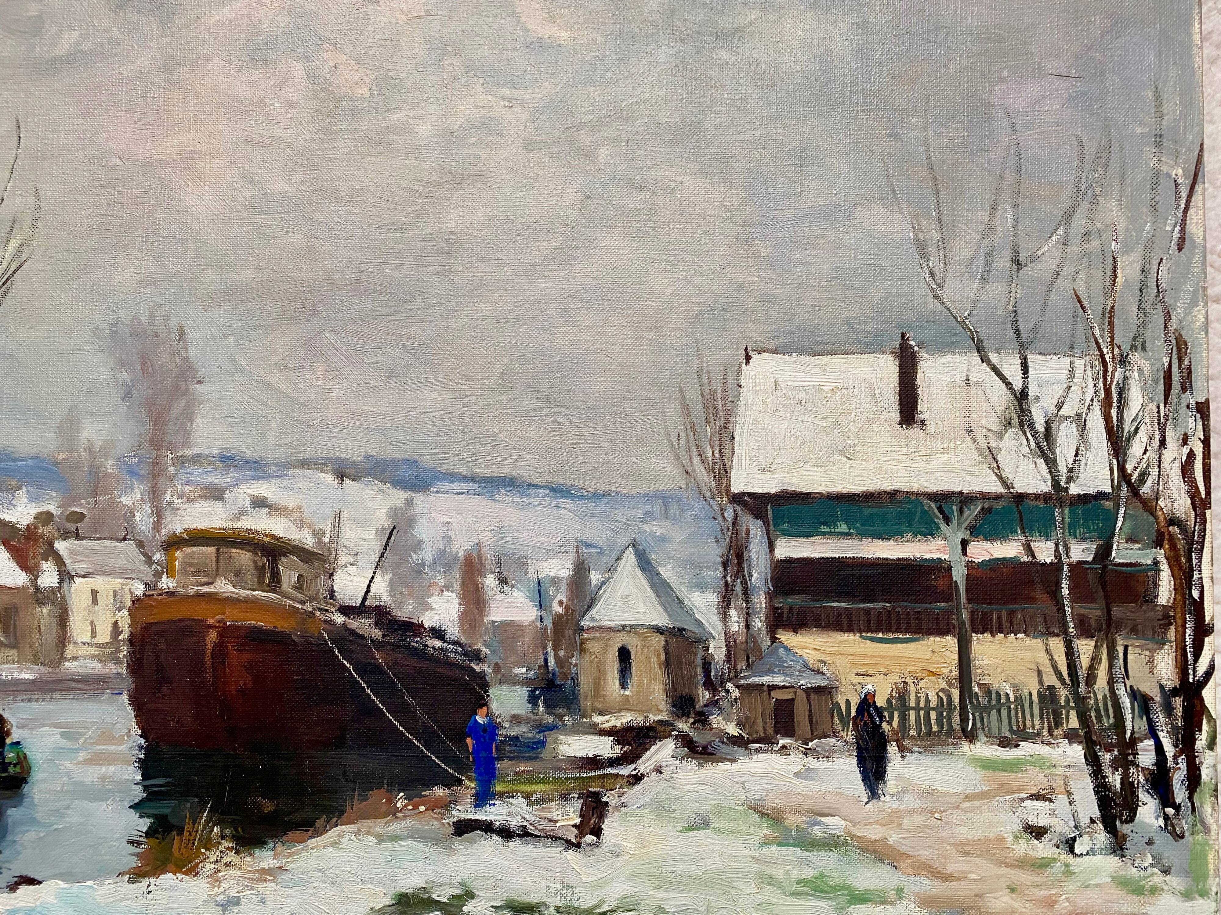 Snow landscape painting by Amédée Boucher.