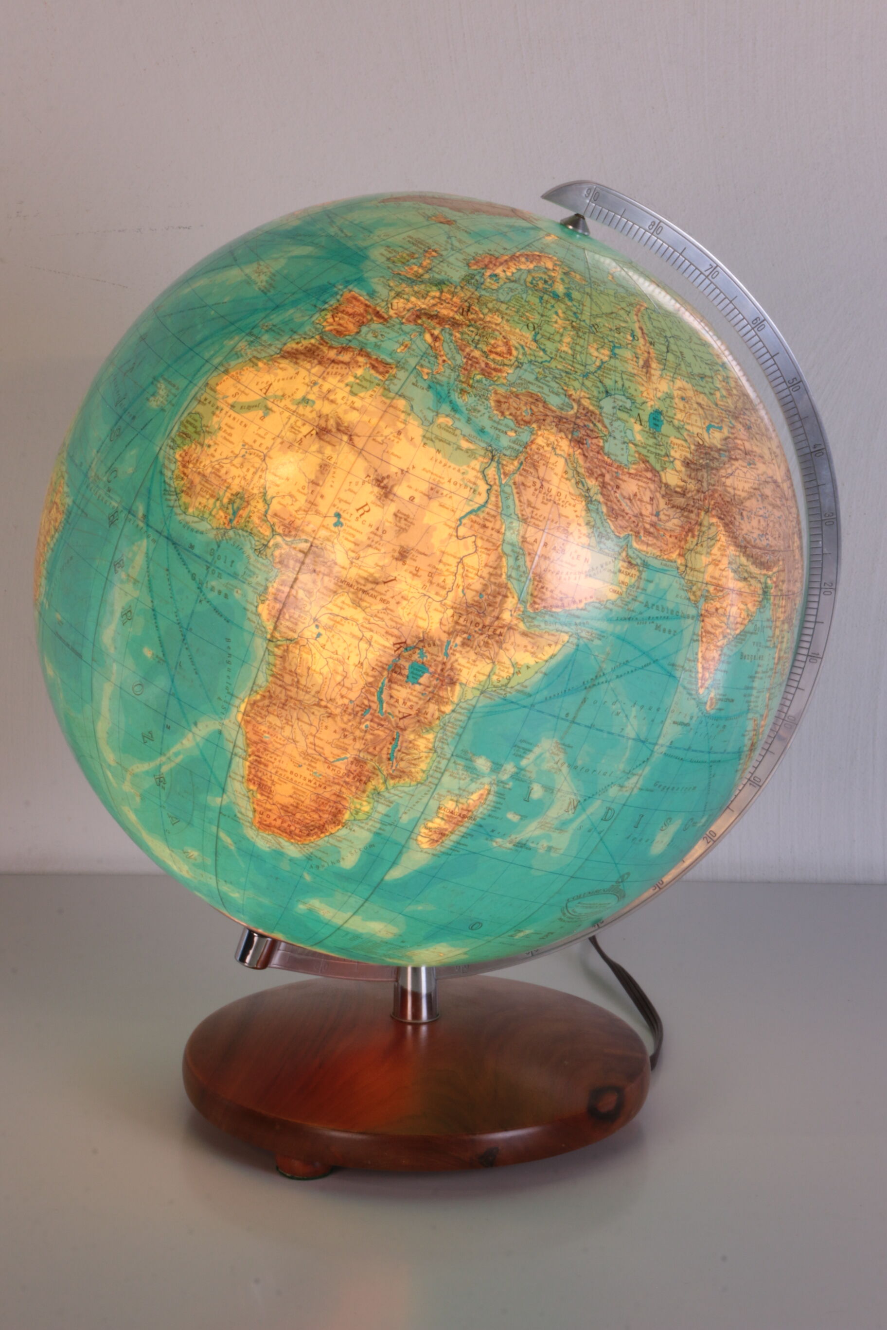 Midcentury glass globe with light from columbus duoerdglobe, germany