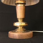 Vintage table lamp foot in wood and brass pleated lampshade 1960