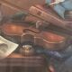 Signed oil-still life on violin