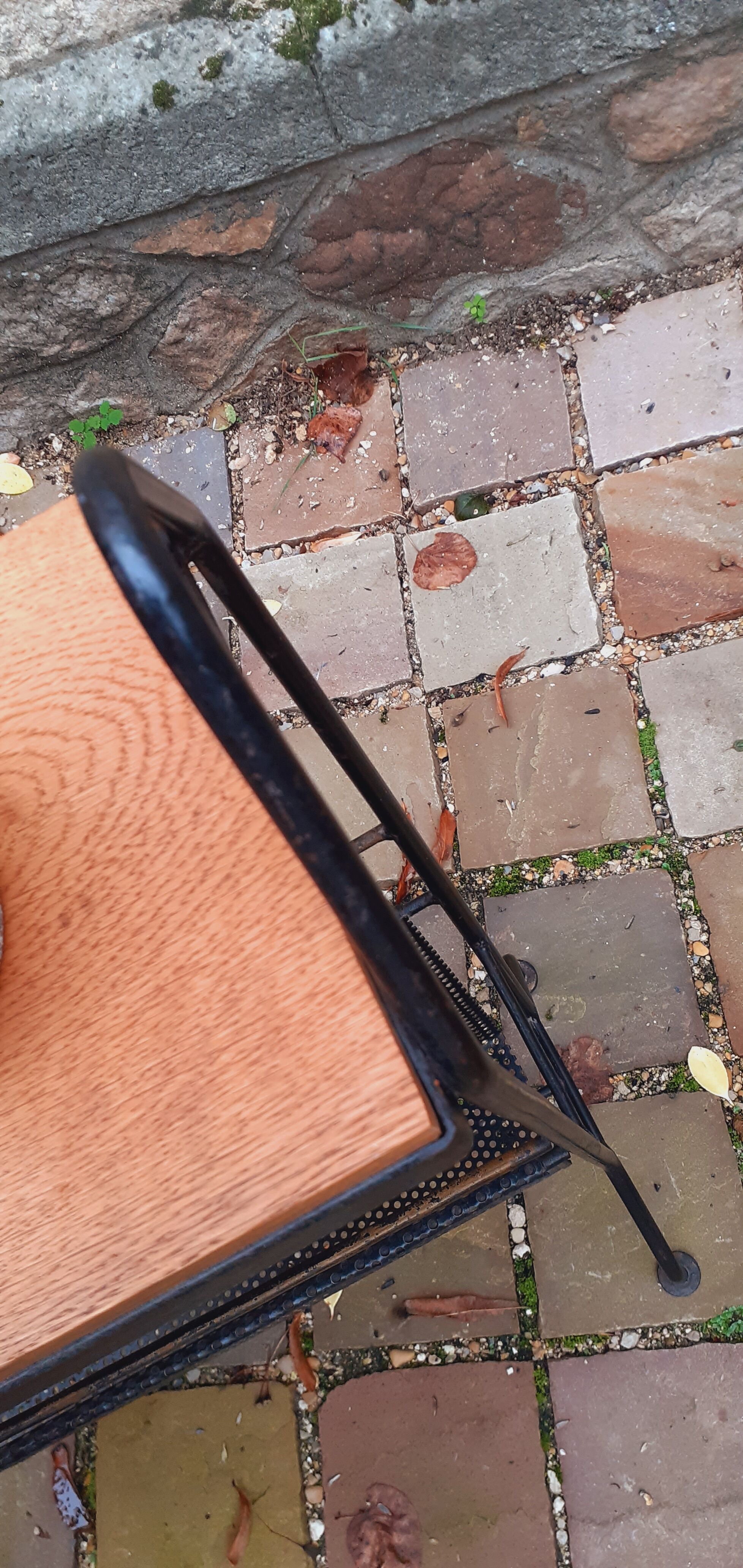 Vintage service year 50 perforated sheet metal and solid oak