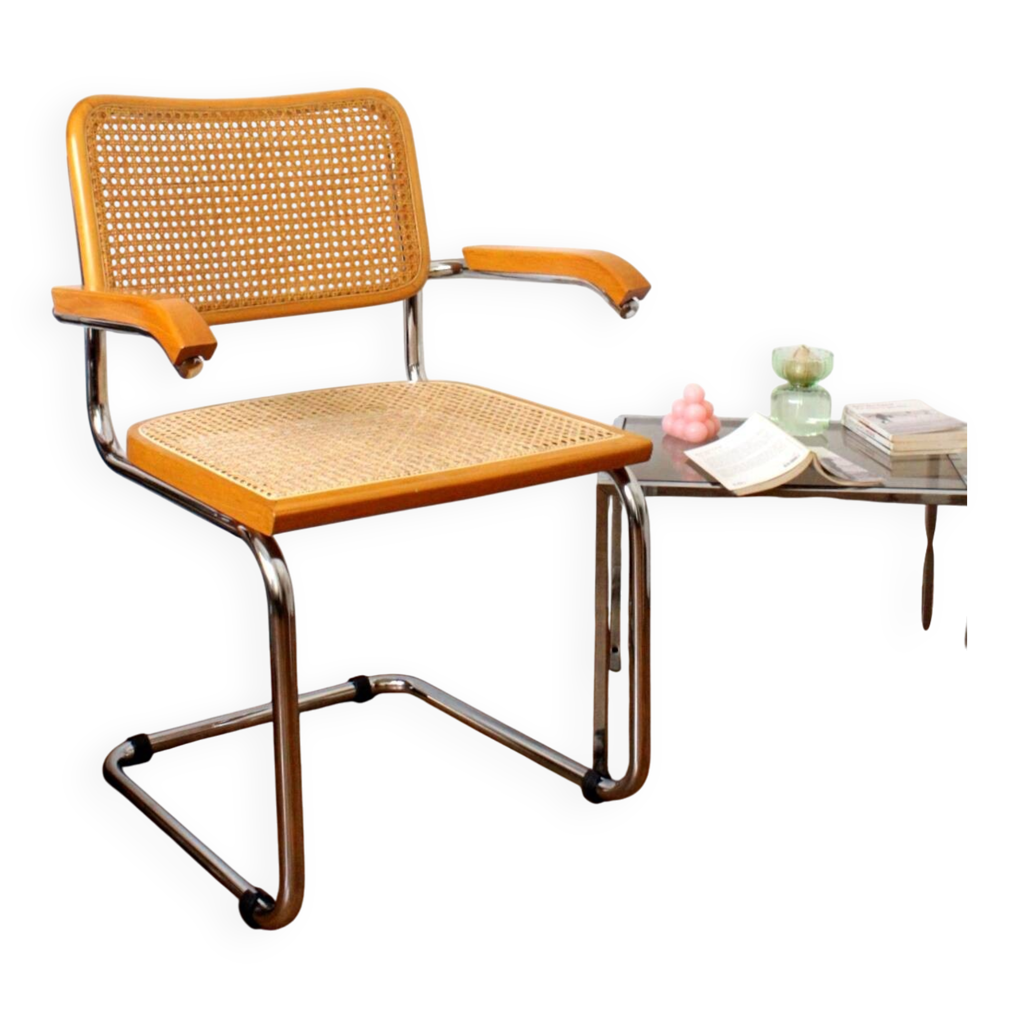 Fauteuil B64 en bois et cannage d'après Marcel Breuer