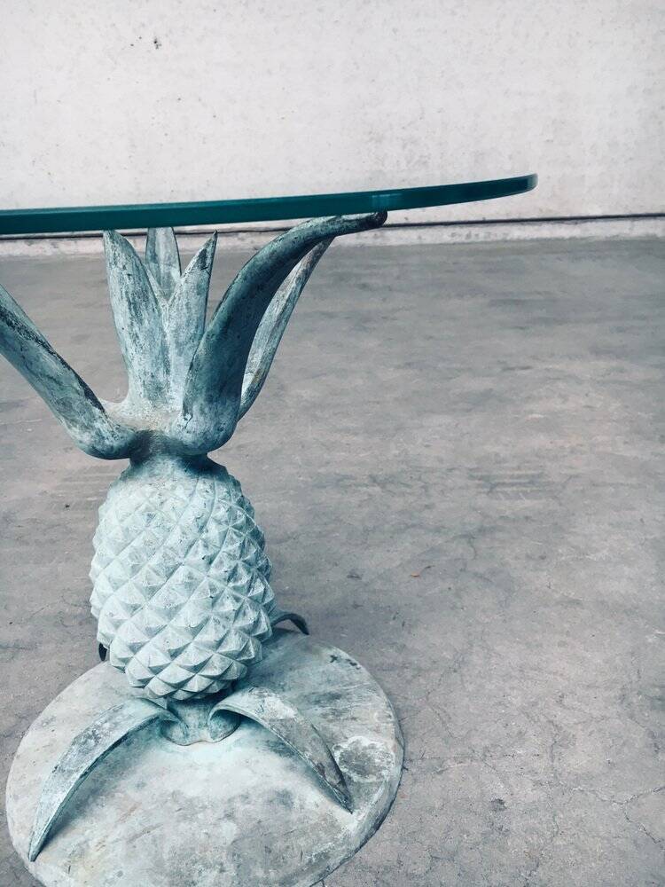 Hollywood Regency Style Brass Patinated Pineapple Side Tables, France, 1970s, Set of 2