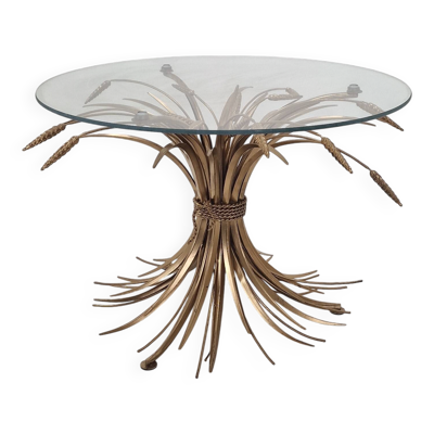 Table basse dorée style Hollywood Regency Coco Chanel en forme de gerbe de blé, 1970