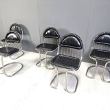 Vintage Chrome and Leather Cantilever Dining Chairs, 1970s