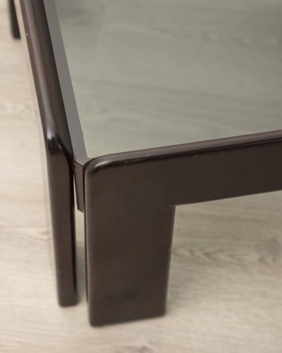 Table vintage années 70 en bois et verre design afra et tobia scarpa