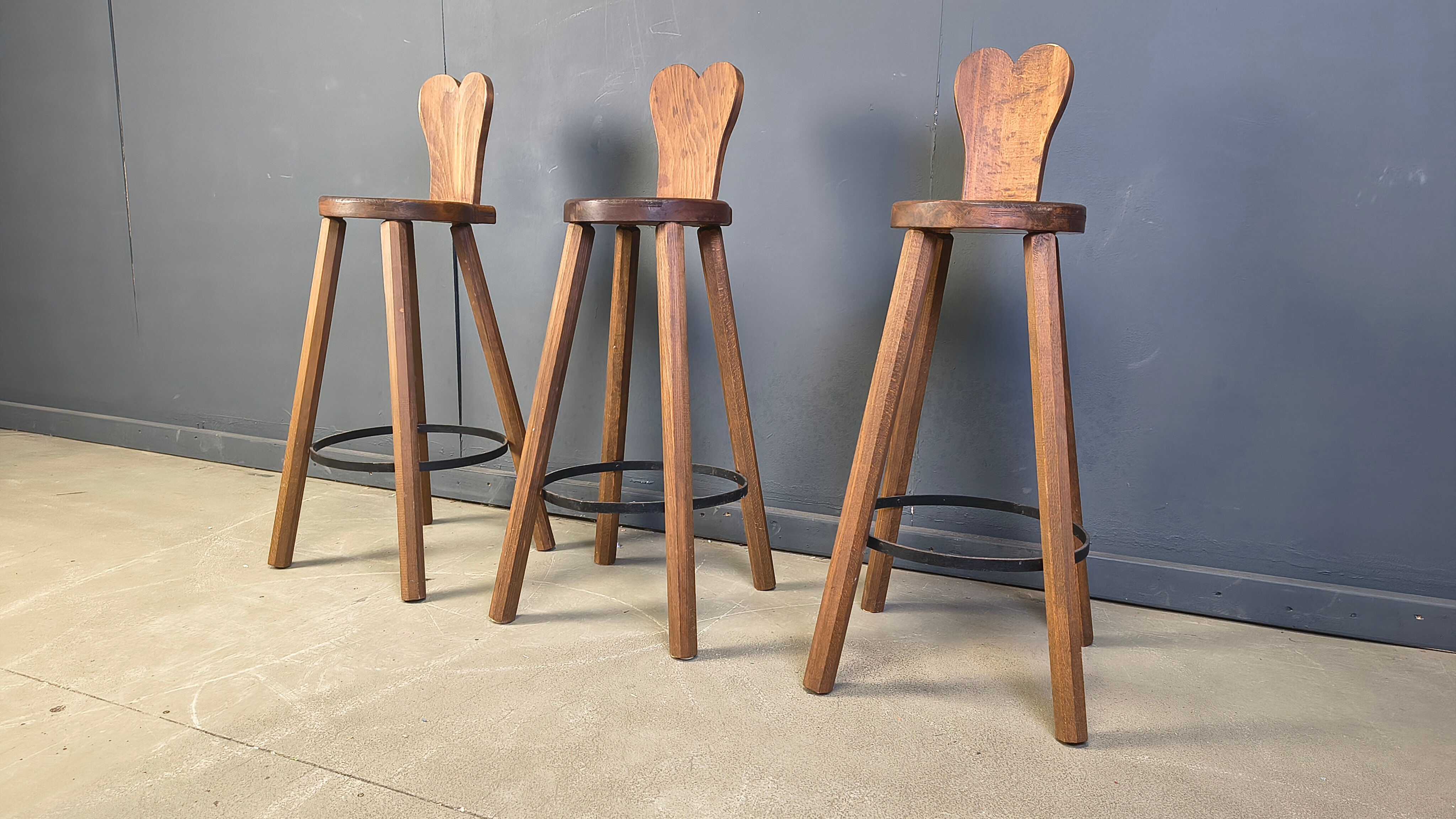 Vintage brutalist bar stools, 1960s - set of 3