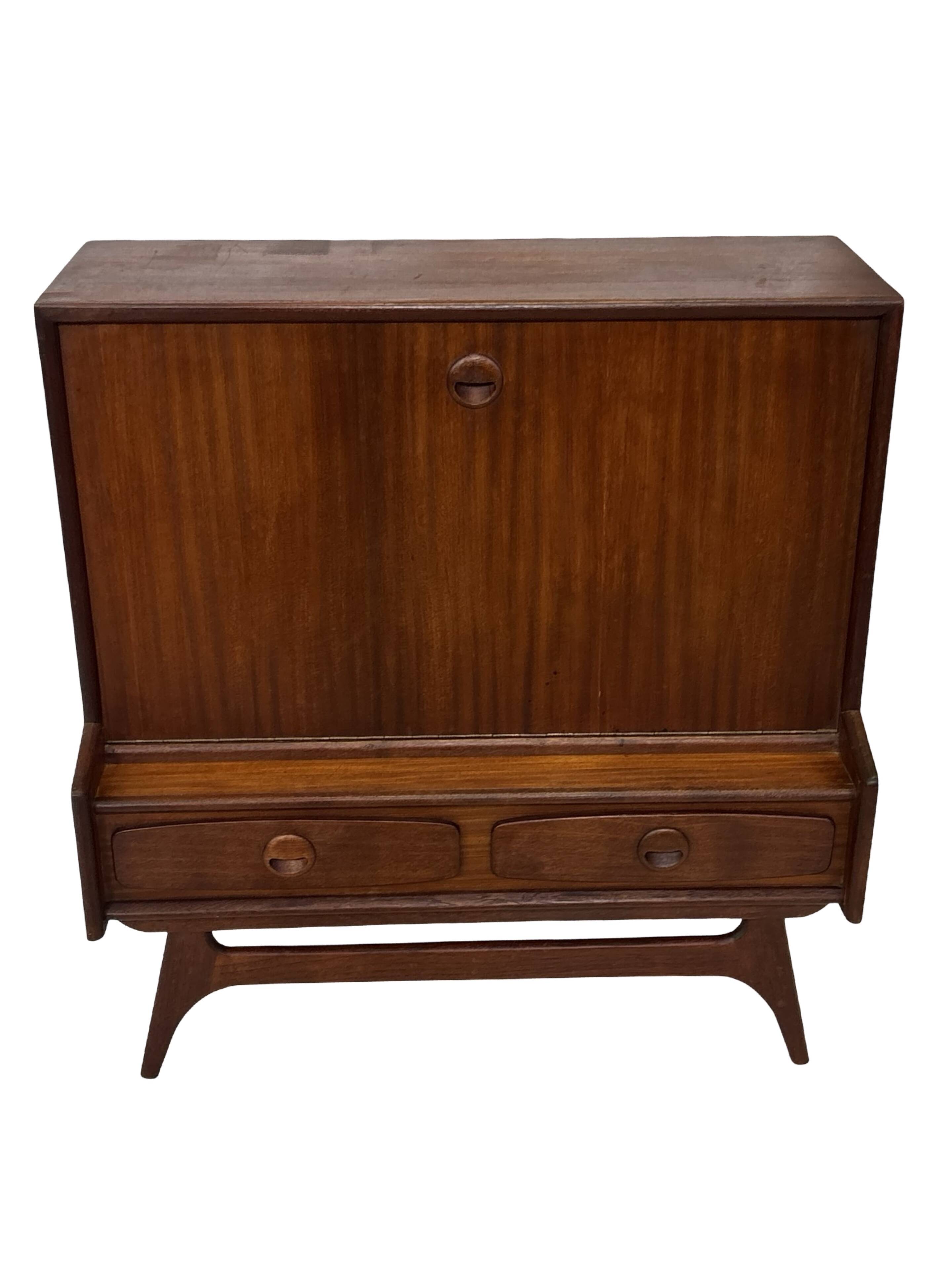 Vintage teak wall cabinet with flap door 1960s design wall unit