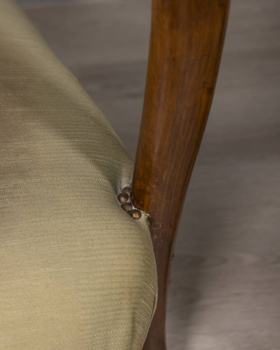 PAIR OF VINTAGE 1940S ARMCHAIRS IN WOOD AND FABRIC, ITALIAN DESIGN