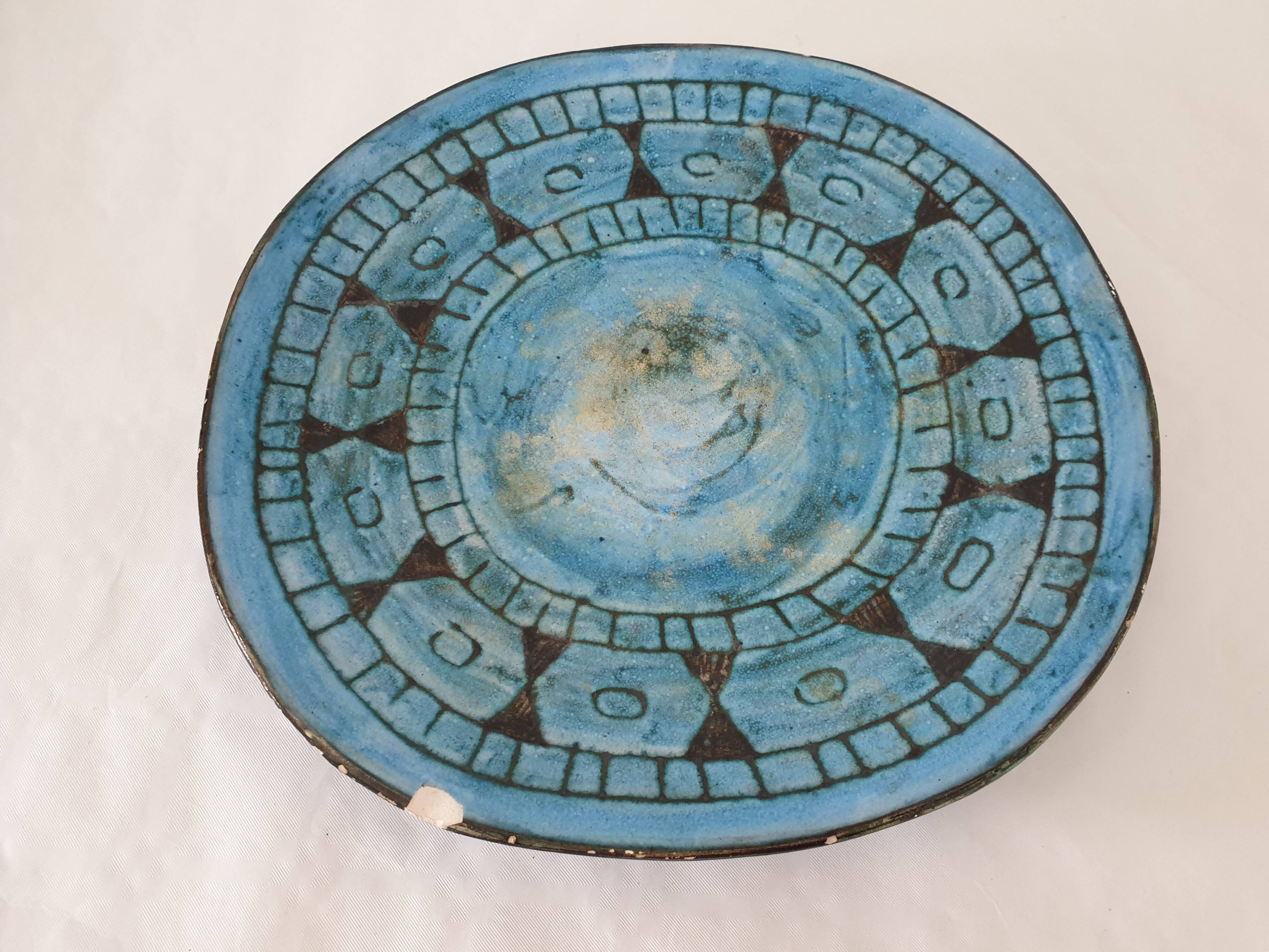 Vintage ceramic plate 60's 70's - Signed A. Maunier (Vallauris) 29cm