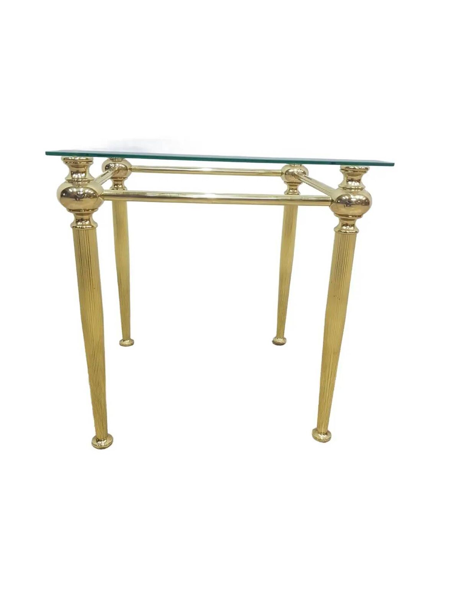 Side table, gold-tone brass, clear glass, France, 1960s.