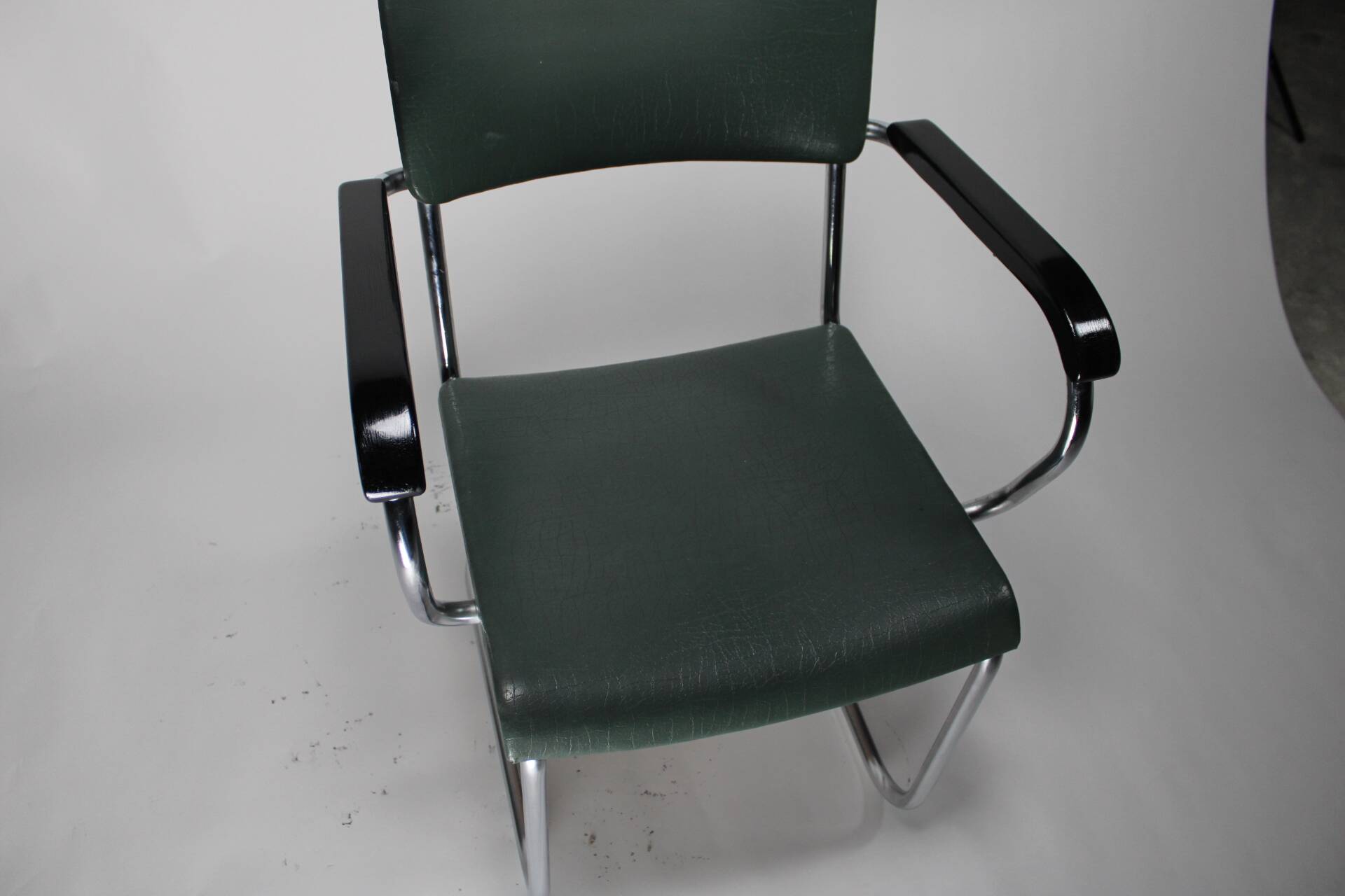 Vintage chrome and blue gray leather chair verkstads model motala 1950 sweden