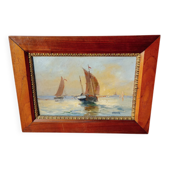oil painting on cardboard (sailing boats)
