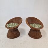Pair of italian wicker lounge chairs, 1960's