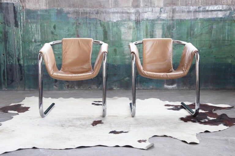 Vecta Zermatt chrome armchair in beige leather, 1970s