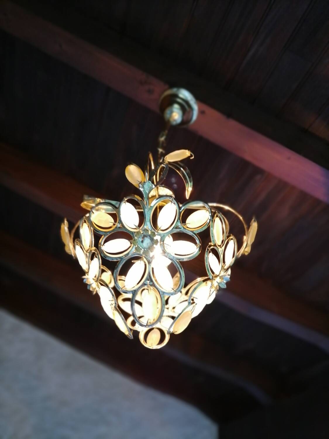 Gold metal pendant light and 90's glass pendants