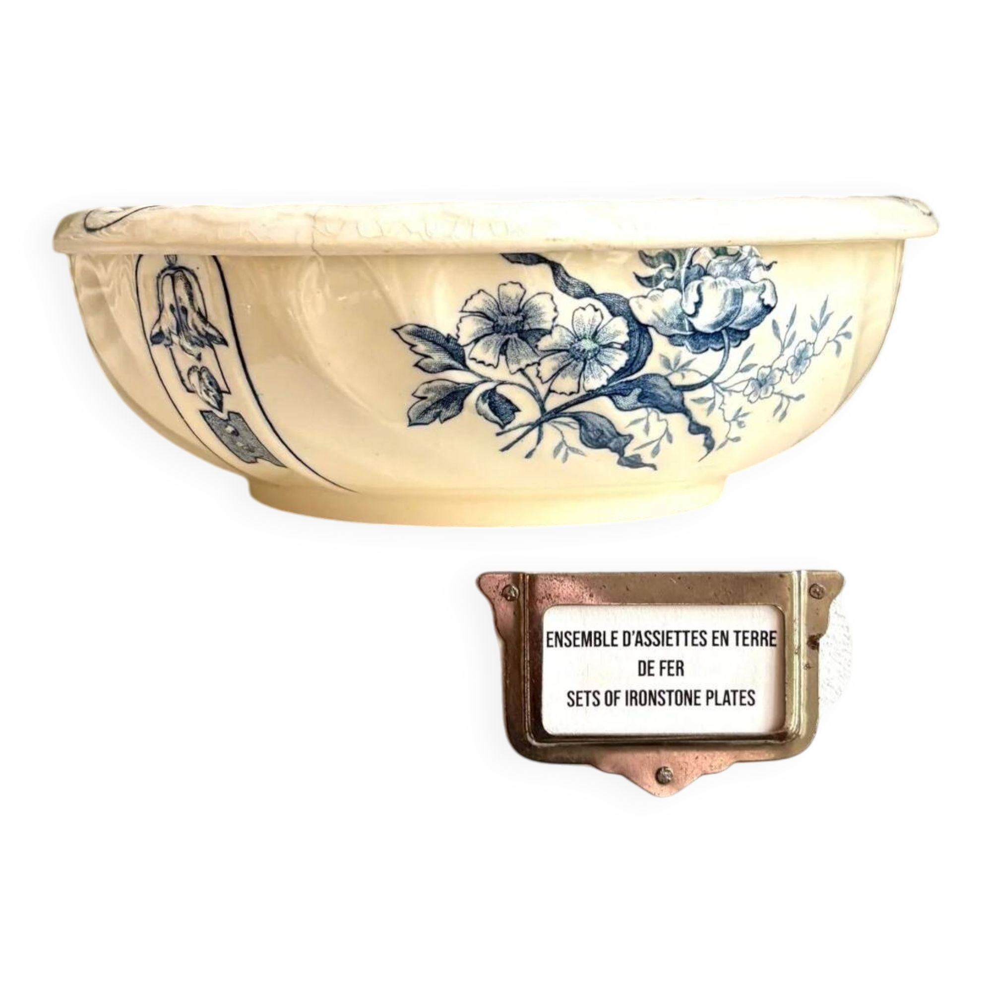 Gien sponge holder, "Lamballe" service in blue ironstone