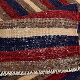 4x9 Red & Navy Blue Pinstriped Pattern Turkish Kilim Rug, 136x284Cm