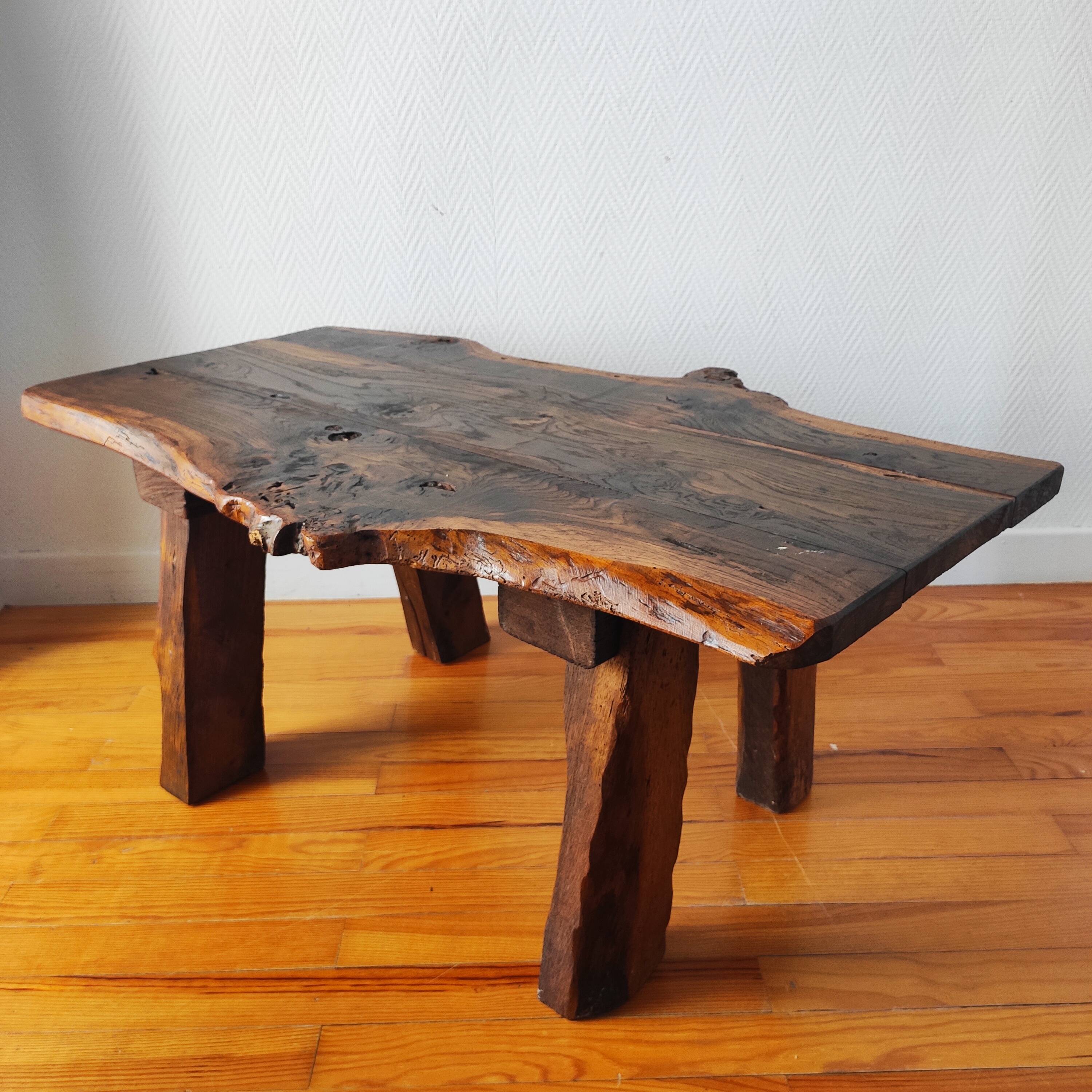 Vintage coffee table 50/60 brutalist oak and solid walnut