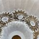 Art Deco wrought iron lamp with 3 rose glass daisies Ezan 1930