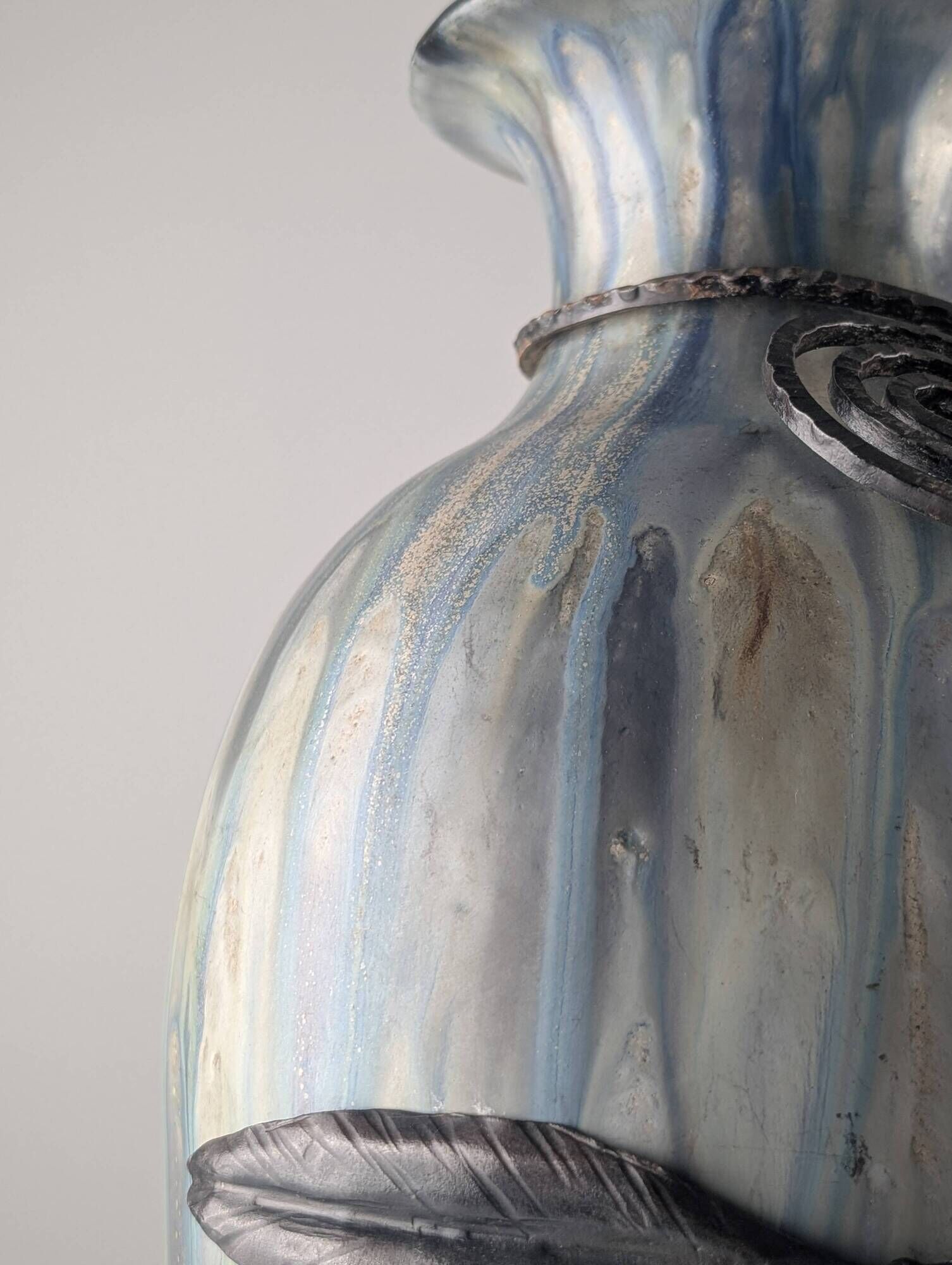 Roger Guérin Belgian Art Deco Stoneware & Wrought Iron Vase 1930s