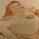 Signed painting monochrome watercolor female portrait "reclining study"