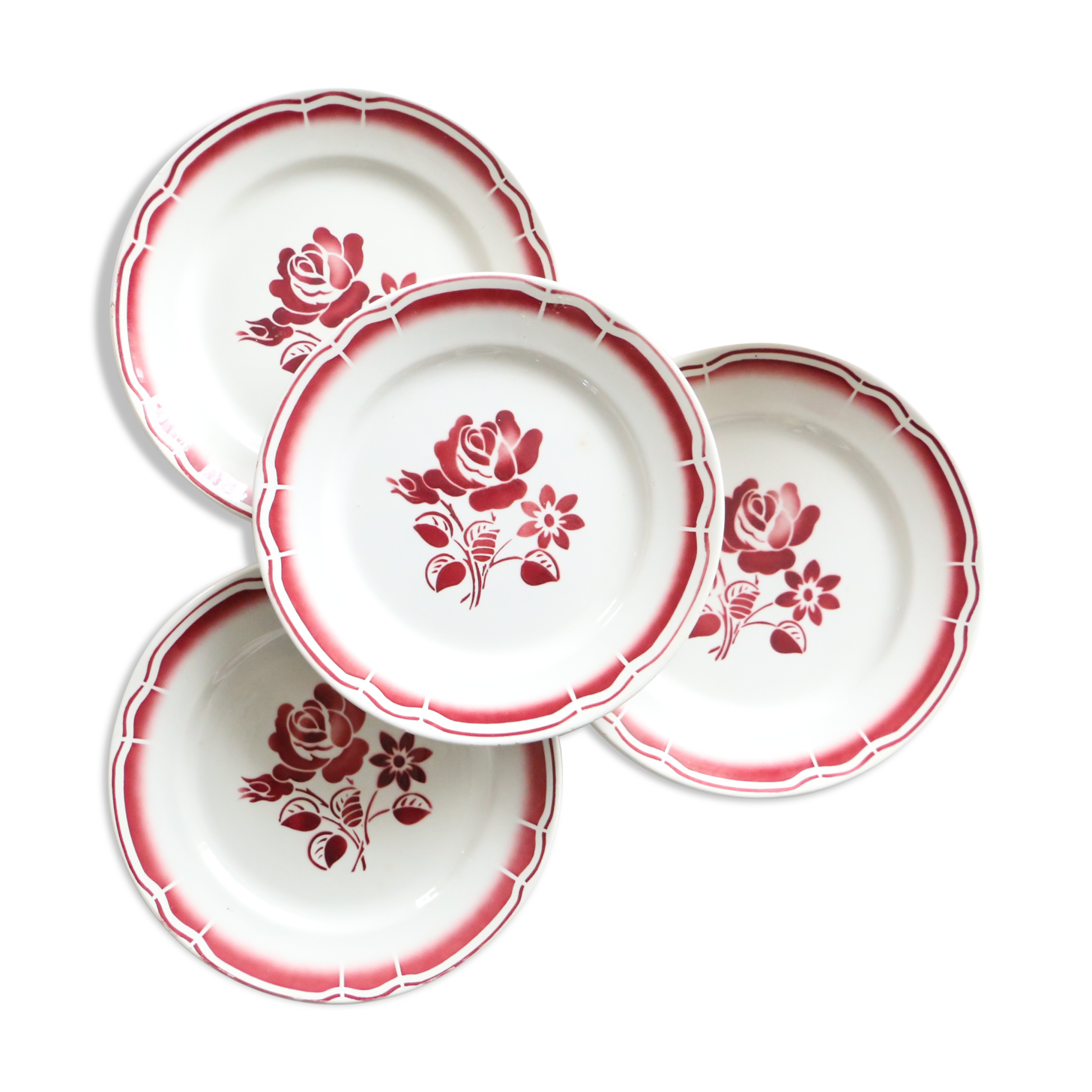 Set of 4 Badonviller plates, vintage French