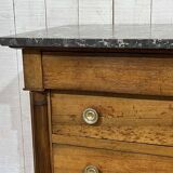 19th-century Empire commode in walnut with a grey St Anne marble top.