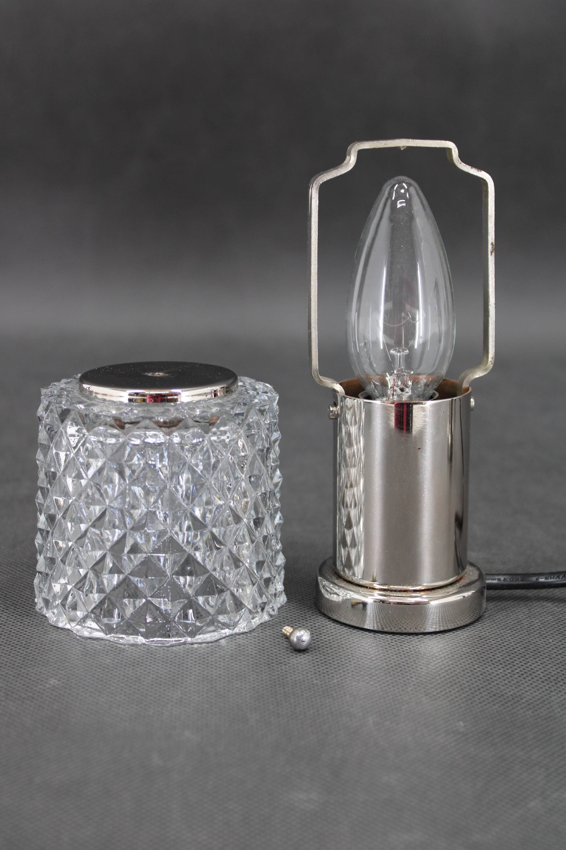 1970s Pair of Nightstands Glass Lamps by Kamenicky Senov, Czechoslovakia