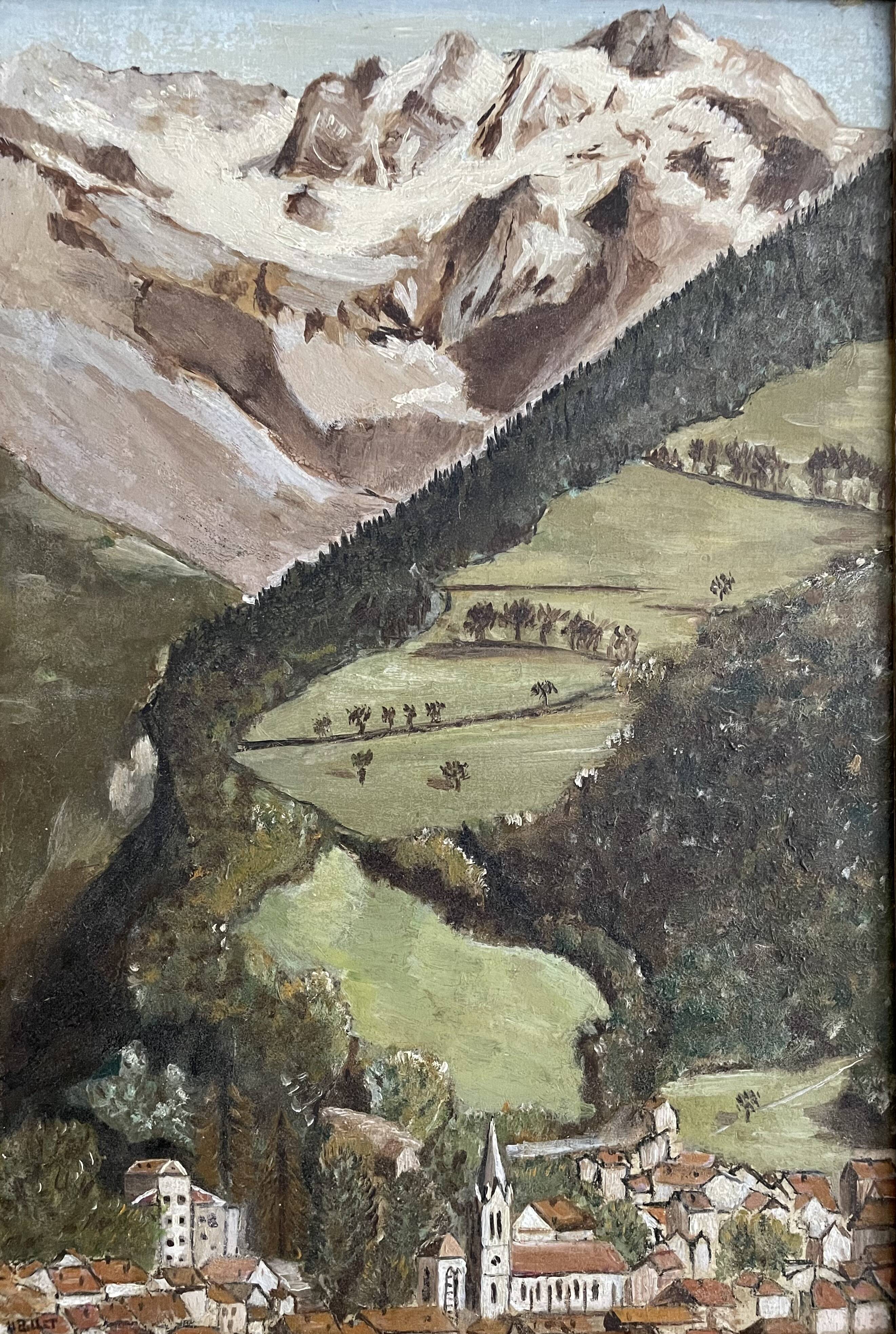 Old painting, mountain landscape signed Billet