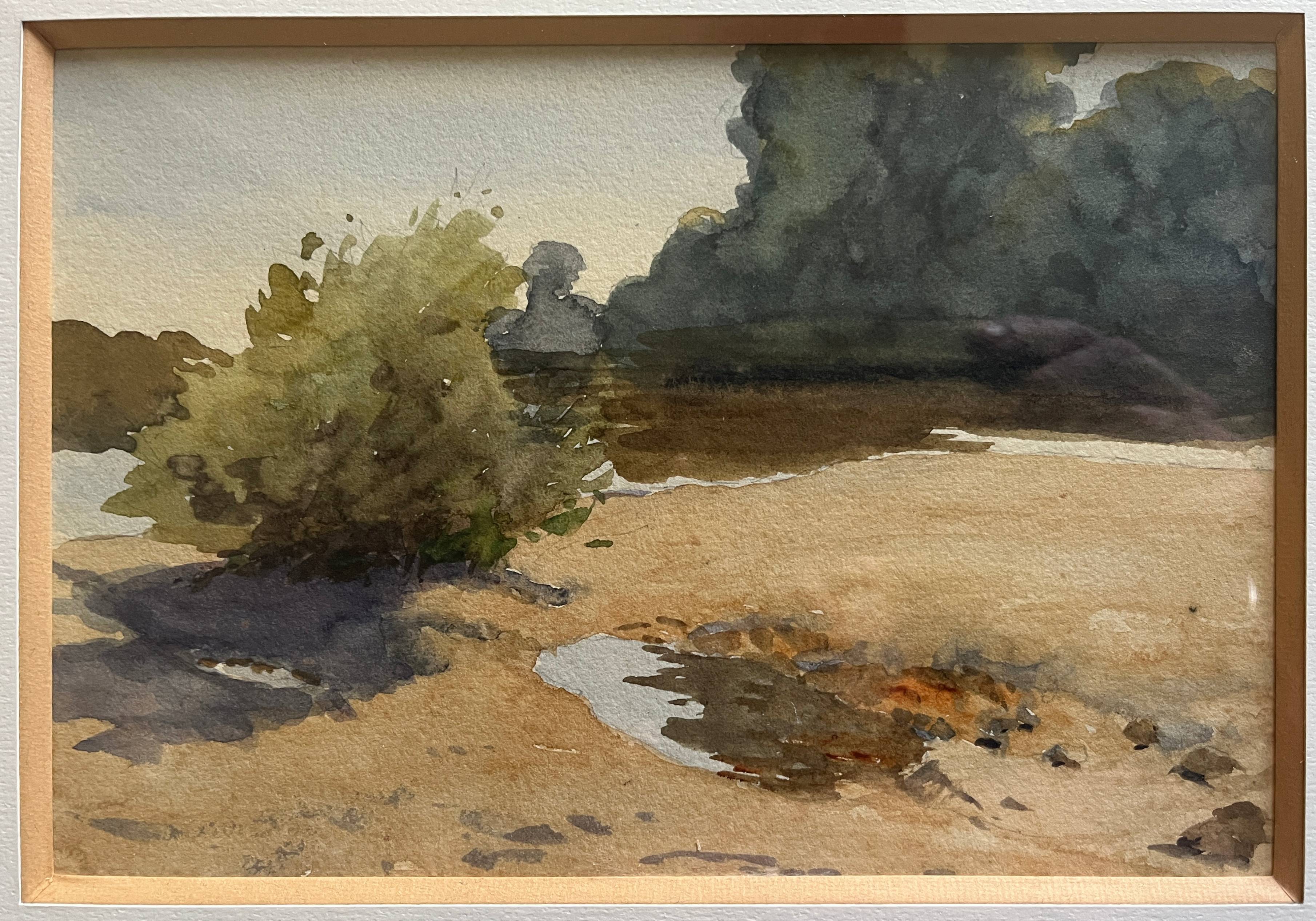 Watercolor painting attr. G. GIRARDOT (1856-1914) "Old river at Pesmes"